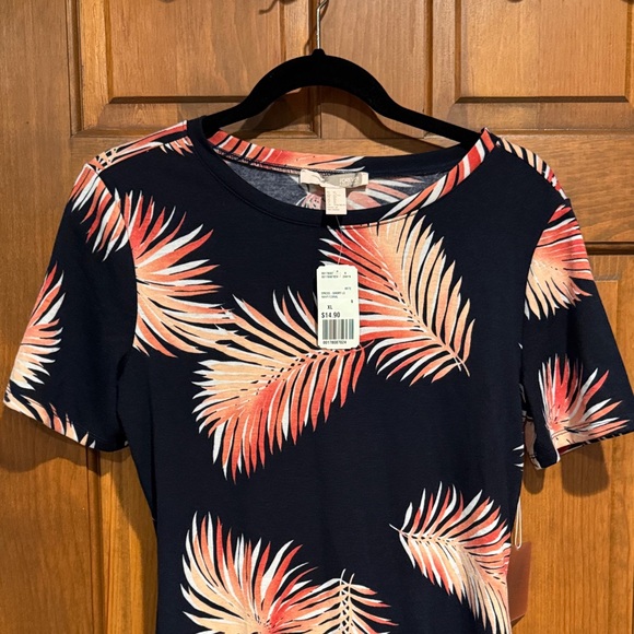 Forever 21 Navy and Coral Leaf Print Mini Dress - Picture 3 of 5